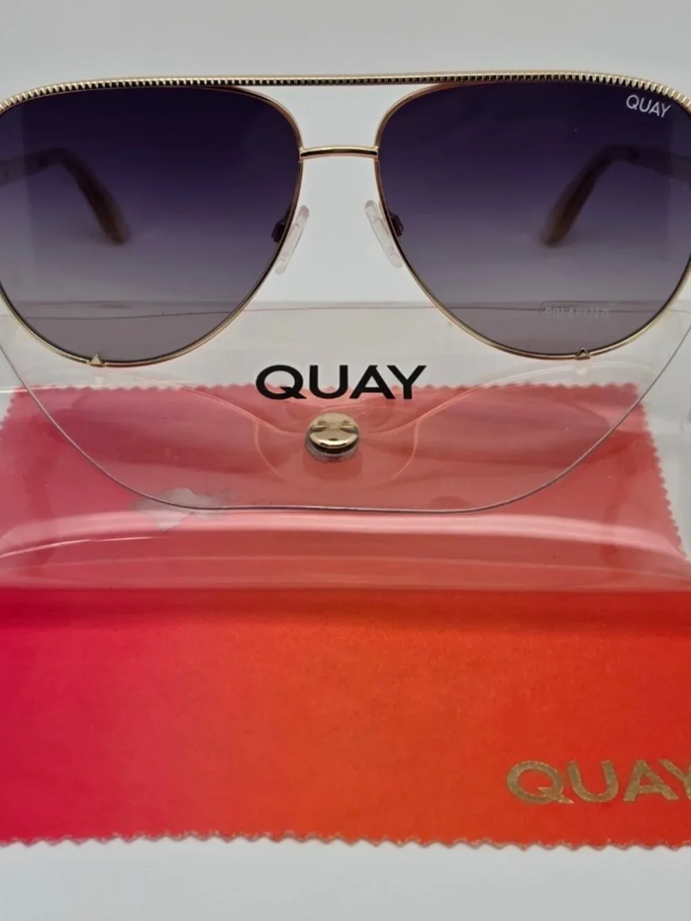 Quay Australia High Key Luxe Gold Frame Polarized Purple Lens Aviator Sunglasses